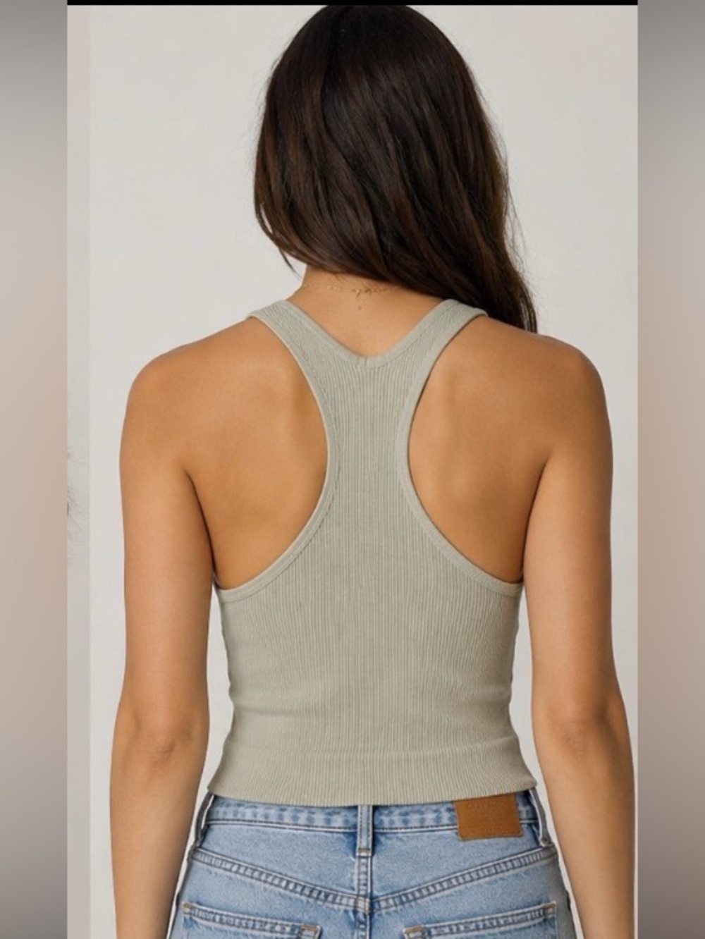 ZENANA Ribbed Racerback Crop Tank in Light Gray - Picture 3 of 3
